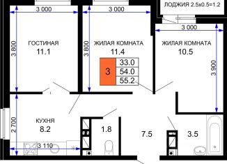 Продается 3-комнатная квартира, 55.2 м2, Краснодар, ЖК Дыхание
