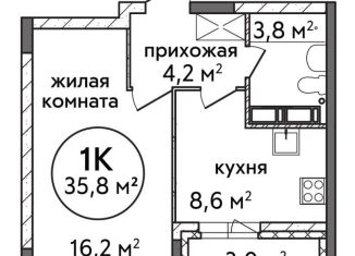 1-комнатная квартира на продажу, 35.8 м2, Нижний Новгород, Приокский район, Цветочная улица, 12к3