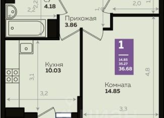 Продается 1-комнатная квартира, 36.7 м2, Краснодар, Константиновская улица, 5лит8, микрорайон Плодородный-2