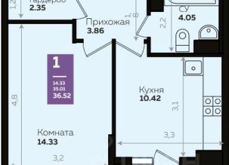 Продажа однокомнатной квартиры, 36.5 м2, Краснодар, Константиновская улица, 5лит8, микрорайон Плодородный-2