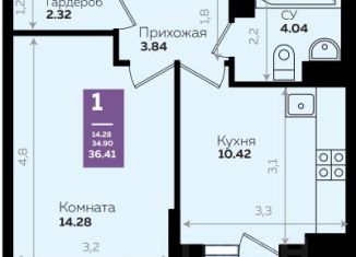 Продам 1-комнатную квартиру, 36.4 м2, Краснодар, Константиновская улица, 5лит8, микрорайон Плодородный-2