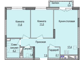 Продам двухкомнатную квартиру, 55.8 м2, Ижевск, жилой район Культбаза