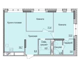 Продается двухкомнатная квартира, 61.4 м2, Ижевск