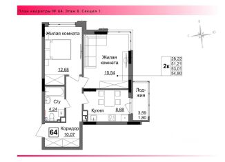 Продается двухкомнатная квартира, 53 м2, Ижевск, Парковая улица, 5А, Карлутский район