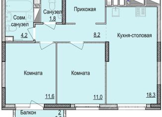 Продам двухкомнатную квартиру, 55.7 м2, Ижевск, жилой район Культбаза