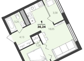 1-комнатная квартира на продажу, 36.2 м2, Рязань, улица Александра Полина, 1, ЖК Метропарк