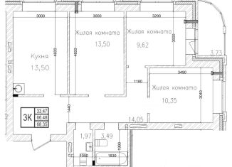 Продается трехкомнатная квартира, 66.4 м2, Новосибирск, 1-я Шоссейная улица, 60, ЖК На Шоссейной