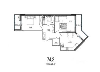 Продажа двухкомнатной квартиры, 74.2 м2, Новороссийск, улица Куникова, 55к2, ЖК Облака