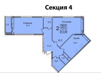 2-ком. квартира на продажу, 74.5 м2, Звенигород, 3-й микрорайон, 3