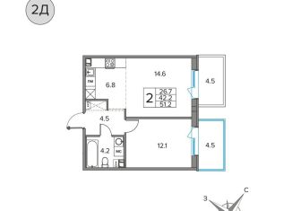 2-ком. квартира на продажу, 51.2 м2, Петрозаводск, район Голиковка