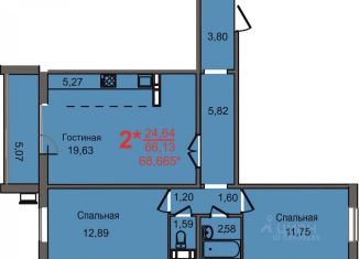 Двухкомнатная квартира на продажу, 68.7 м2, Челябинск, Новороссийская улица, 9А, Ленинский район