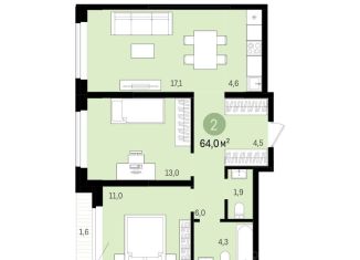 Продажа 2-комнатной квартиры, 64 м2, Тюмень, ЖК Европейский квартал
