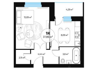 Продам 1-комнатную квартиру, 37.9 м2, Самара, Красноглинский район