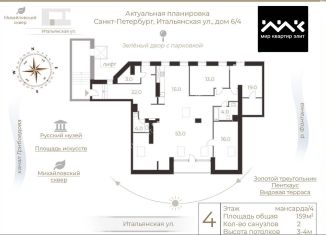 Сдается в аренду 4-комнатная квартира, 159 м2, Санкт-Петербург, площадь Искусств, 4, метро Гостиный двор