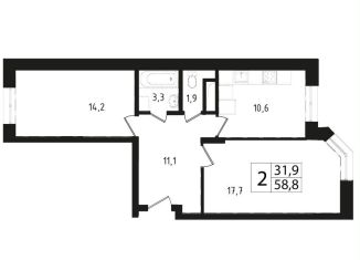2-комнатная квартира на продажу, 58.4 м2, Звенигород, 3-й микрорайон, 13