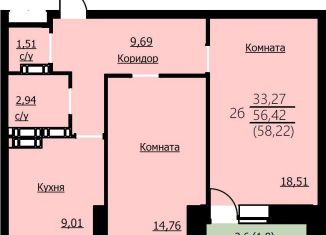 Двухкомнатная квартира на продажу, 58.2 м2, Ярославль, Заволжский район
