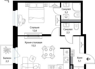 Продается двухкомнатная квартира, 39.4 м2, деревня Ольгино
