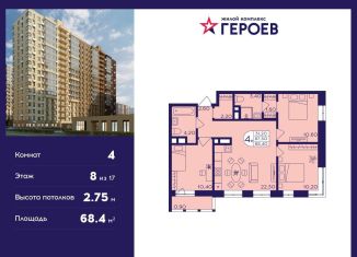 Четырехкомнатная квартира на продажу, 68.4 м2, Балашиха, микрорайон Центр-2, к408