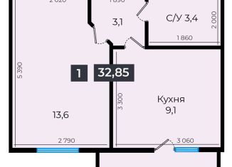 Однокомнатная квартира на продажу, 32.9 м2, Ставрополь, улица Южный Обход, 53В, Промышленный район