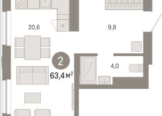 Продается 2-комнатная квартира, 63.4 м2, Тюменская область