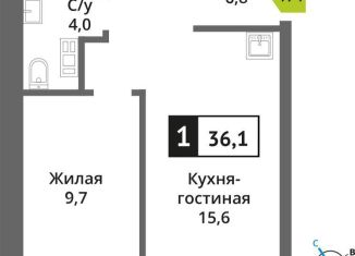 Однокомнатная квартира на продажу, 36.1 м2, Красногорск