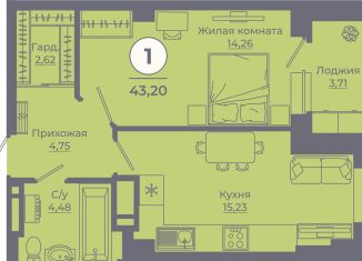 1-ком. квартира на продажу, 42.8 м2, Ростовская область, улица Ерёменко, 111