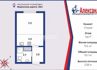 Продажа квартиры студии, 20 м2, Санкт-Петербург, Муринская дорога, 25к1, Красногвардейский район