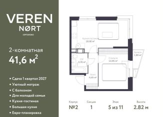 Двухкомнатная квартира на продажу, 41.6 м2, Ленинградская область