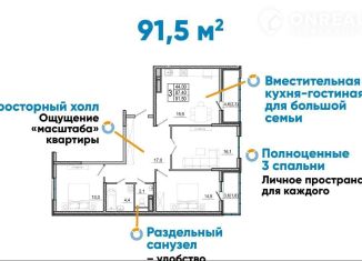 Продается 3-ком. квартира, 91 м2, Новороссийск, улица Куникова, 55к2