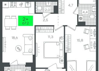 Продам двухкомнатную квартиру, 67.3 м2, Тюмень