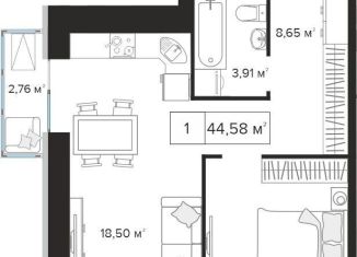 Продам 1-комнатную квартиру, 44.6 м2, Тульская область