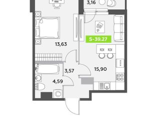 Продам 1-комнатную квартиру, 39.3 м2, Санкт-Петербург, метро Купчино