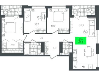 Продажа 3-комнатной квартиры, 87.4 м2, Тюмень, Калининский округ