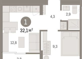 Двухкомнатная квартира на продажу, 32.1 м2, Тюмень