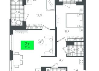 Продается 2-ком. квартира, 71.6 м2, Тюмень, ЖК Гранд Квартал