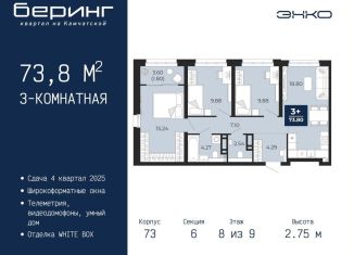 Продаю 3-комнатную квартиру, 73.8 м2, Тюмень, Ленинский округ