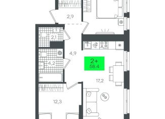 Продажа 2-комнатной квартиры, 58.5 м2, Тюмень, Калининский округ