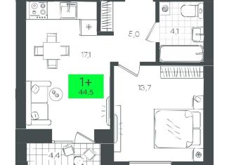 Продажа 1-комнатной квартиры, 44.6 м2, Тюмень, Калининский округ
