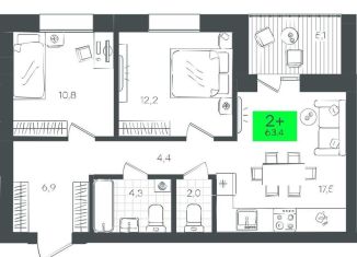 Продам 2-комнатную квартиру, 63.5 м2, Тюменская область