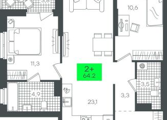 Продам 2-комнатную квартиру, 64.3 м2, Тюмень