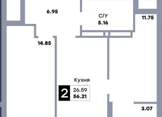 Продам 2-комнатную квартиру, 56.2 м2, Самара, Кировский район