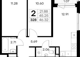 Продается 2-комнатная квартира, 46.3 м2, Ленинградская область