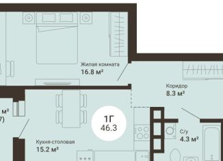 1-ком. квартира на продажу, 46.3 м2, Екатеринбург, Чкаловский район