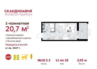 Квартира на продажу студия, 20.7 м2, поселение Сосенское, ЖК Скандинавия