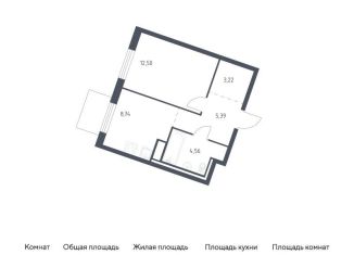 1-комнатная квартира на продажу, 34.4 м2, деревня Лаголово