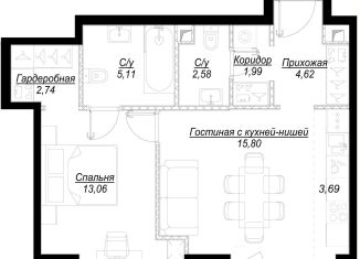 Двухкомнатная квартира на продажу, 49.7 м2, Москва, 1-й Сетуньский проезд, вл10