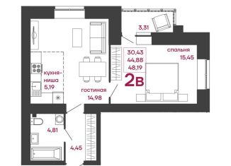 Двухкомнатная квартира на продажу, 48.2 м2, Пензенская область, улица Измайлова, 41В