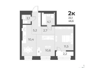 Продам 2-комнатную квартиру, 46.6 м2, Новосибирская область, жилой комплекс Русское солнце, 4