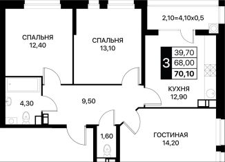 Продаю трехкомнатную квартиру, 70.1 м2, Ростов-на-Дону, Пролетарский район