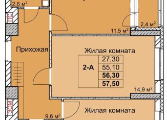 Двухкомнатная квартира на продажу, 56.3 м2, Нижегородская область, 1-я Оранжерейная улица, 24А